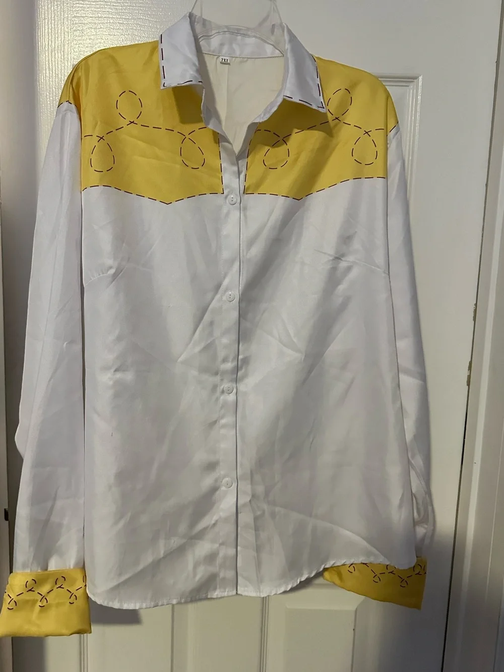 Jessie Inspired White and Yellow Western-Style Button Shirt